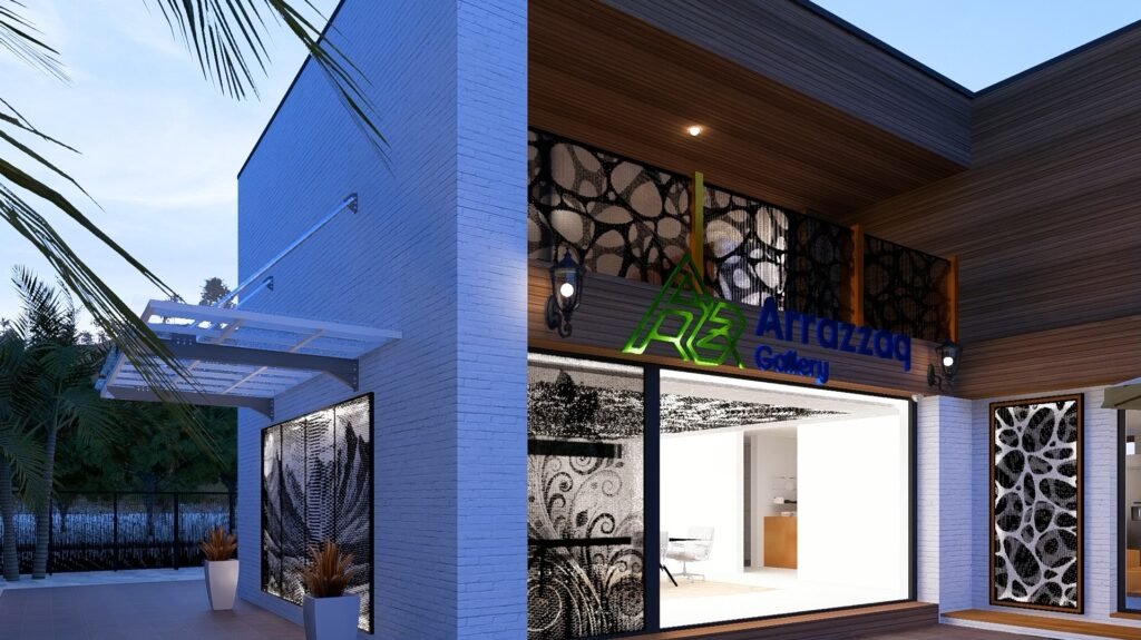 Balkon modern dengan railing perforated metal custom