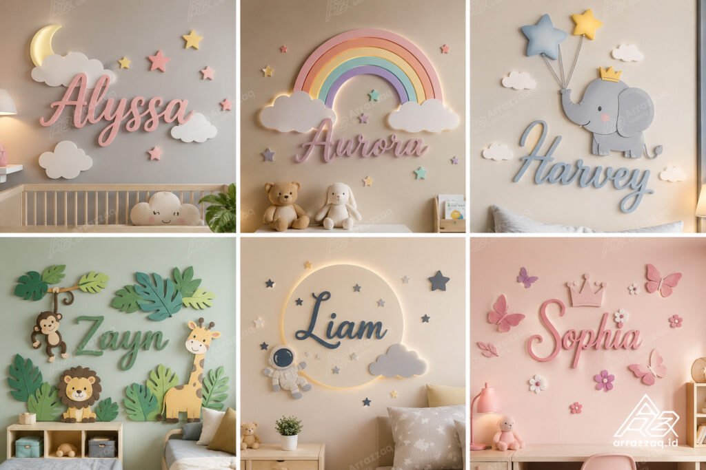 Contoh desain wall decor kamar anak custom dengan berbagai tema dan karakter