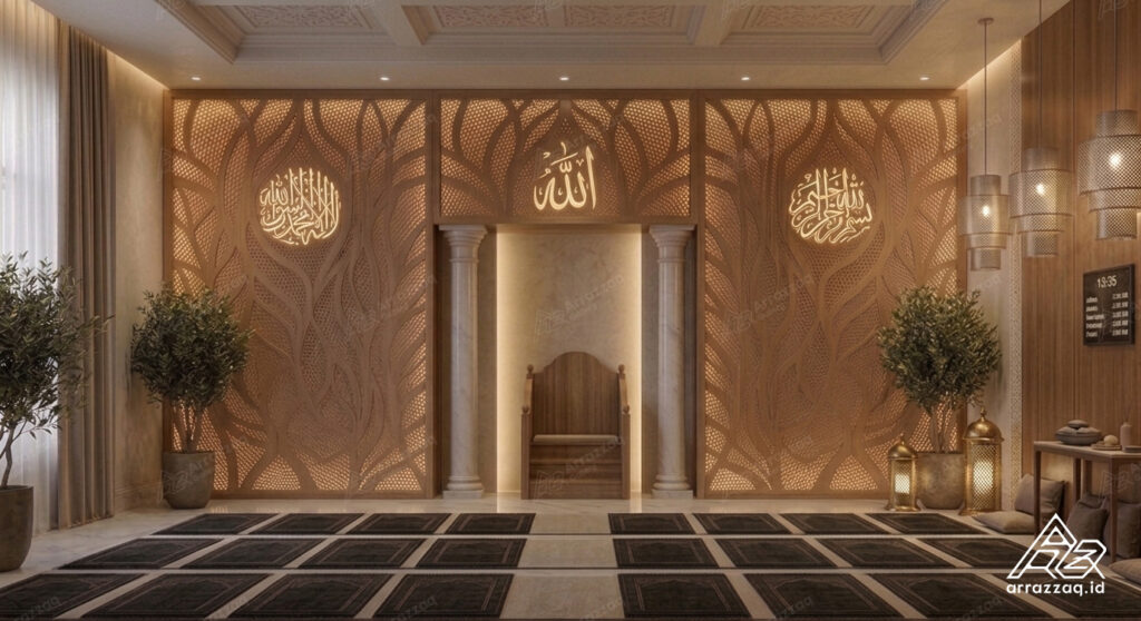 Kaligrafi Arab pada perforated metal custom untuk dekorasi masjid modern