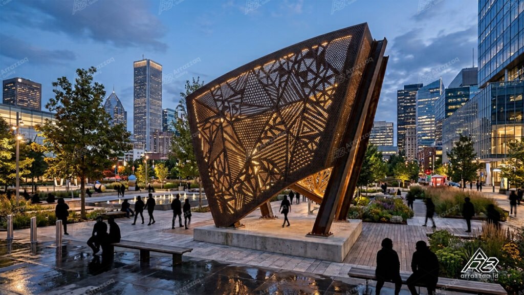 Monumen dan ruang publik menggunakan karya seni perforated metal custom