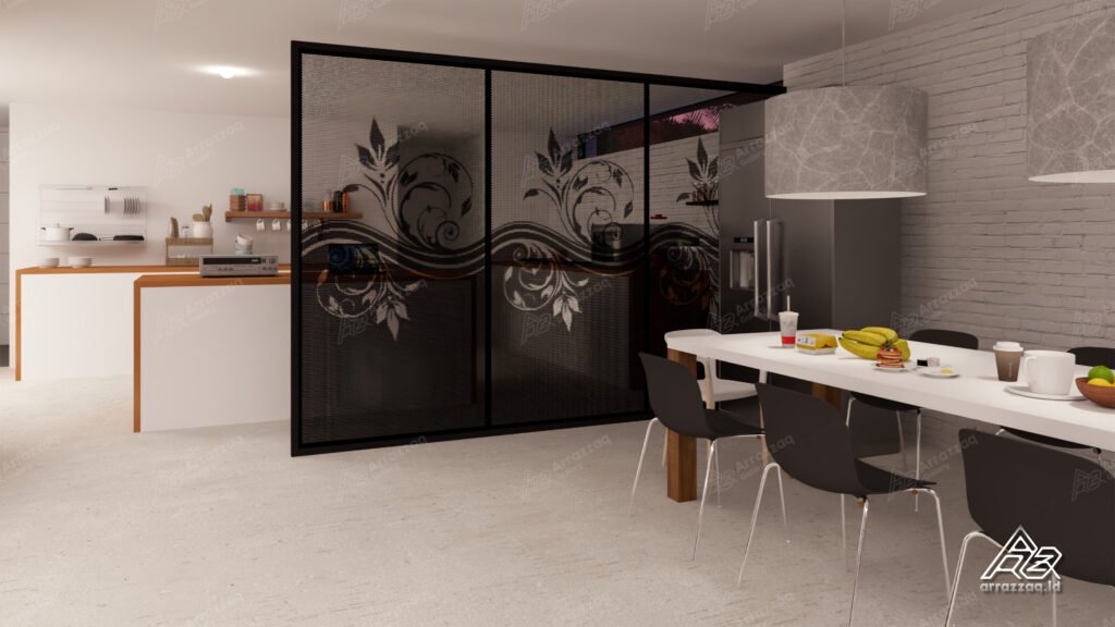 Partisi interior dan dekorasi cafe menggunakan perforated metal custom