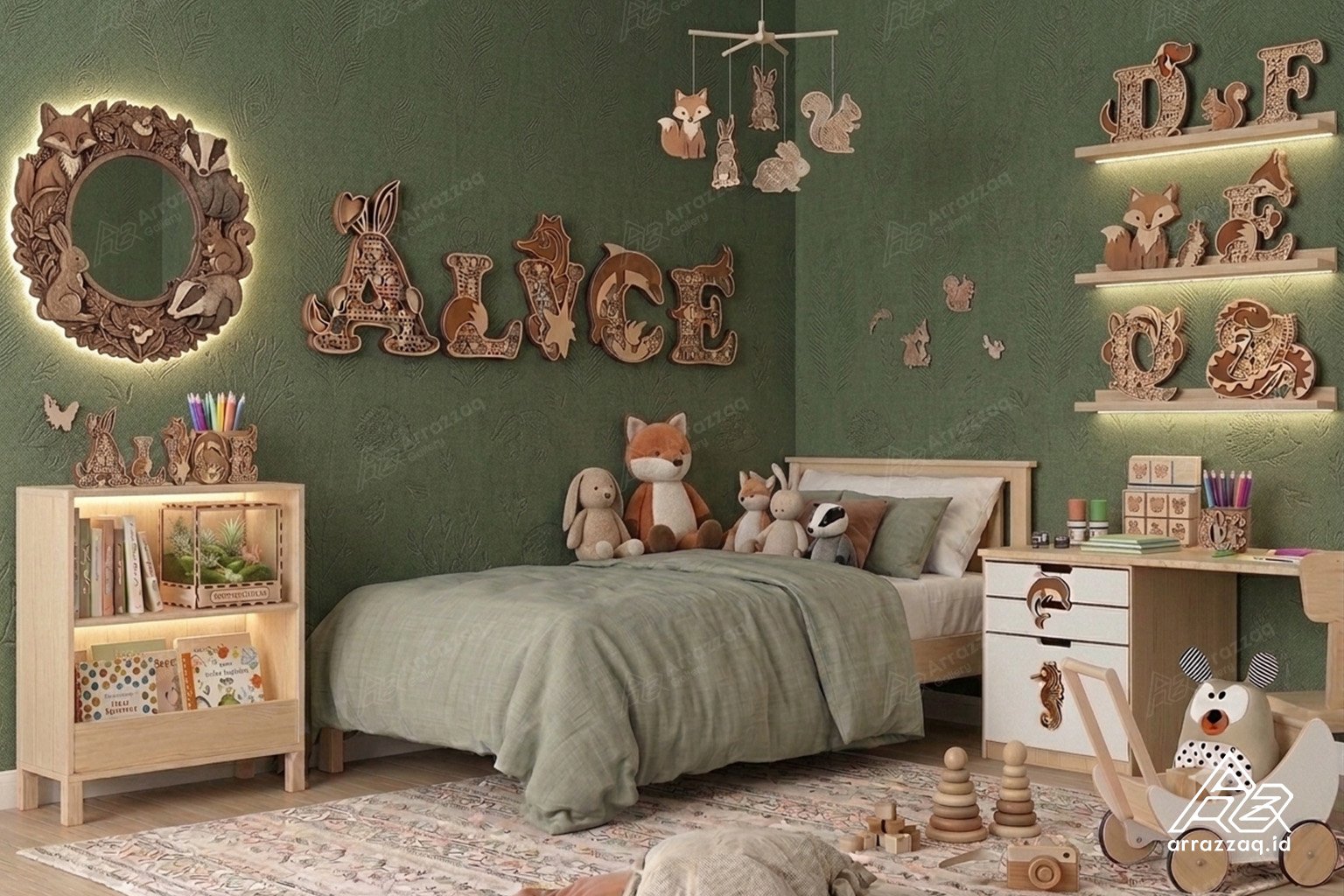 Wall decor kamar anak custom dengan nama anak berbahan plywood